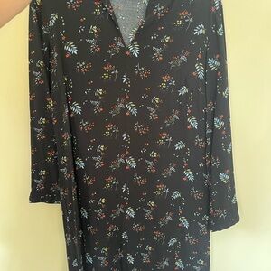 Floral Long Sleeve Dress - Black